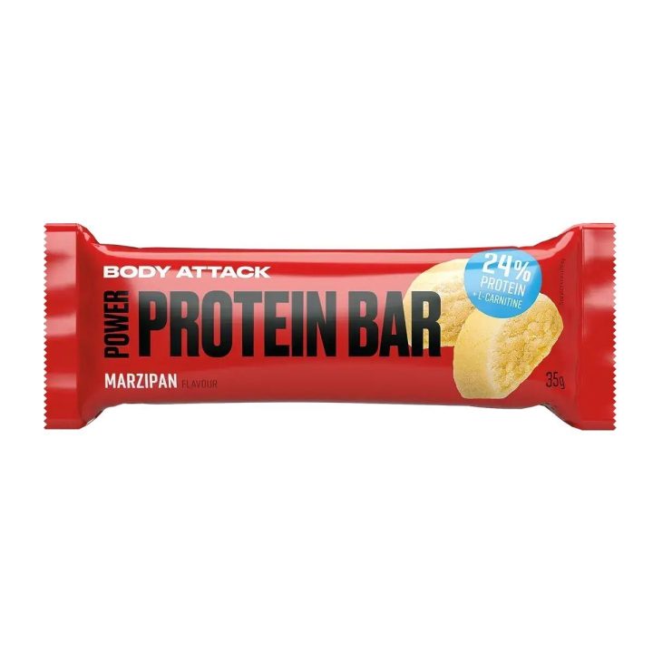 Baltyminis batonėlis Body Attack Power 24 % 24 × 35 g, marcipanų skonio