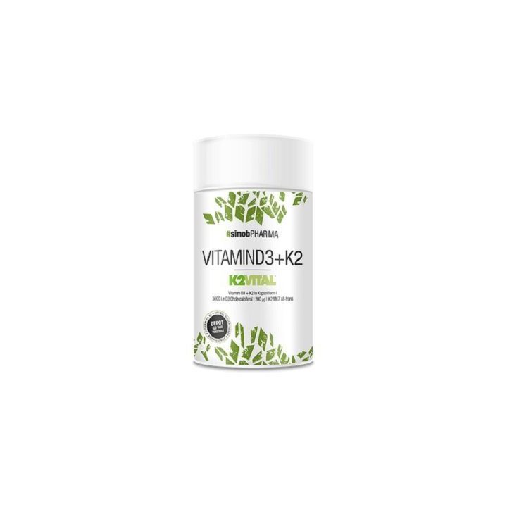 Skaidulinės medžiagos Sinob Vitamin D3 + K2 60 kapsulių