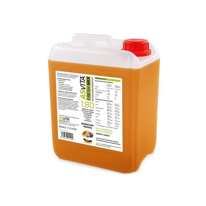 Mineralinis gėrimo koncentratas ASVita Fresh Mix 1:80, 5 l, Marakujų ir papajų skonio