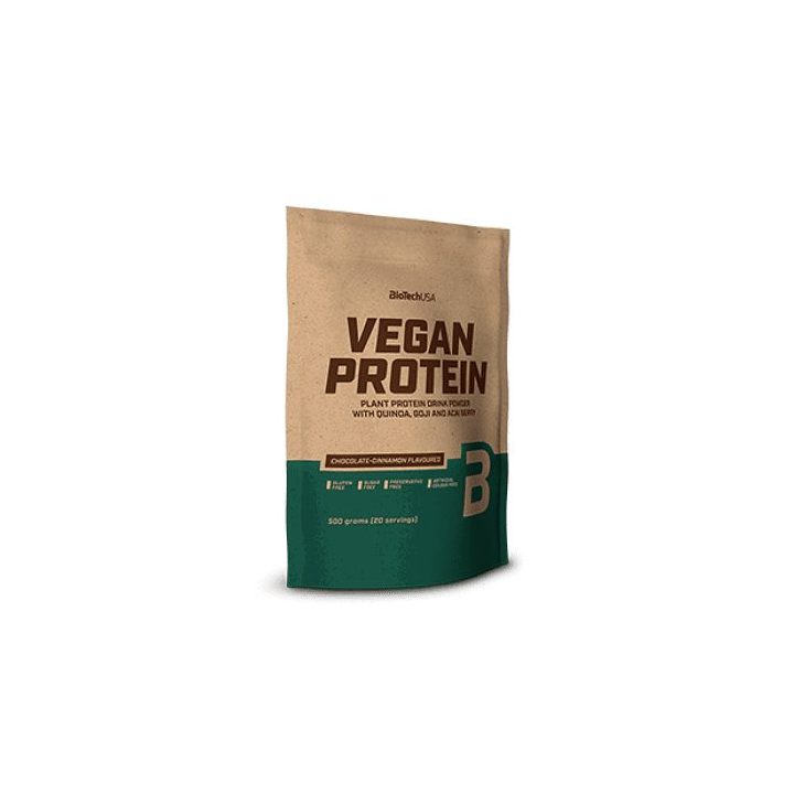 Augaliniai baltymų milteliai BioTechUSA Vegan Protein 500 g, šokolado ir cinamono skonio