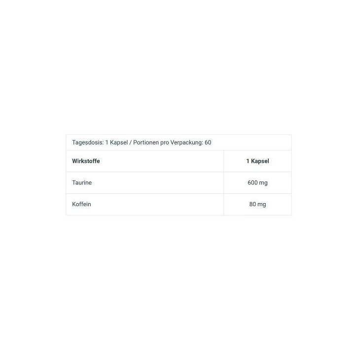 Treniruočių booster kapsulės BioTech Caffeine + Taurine 60 kapsulių
