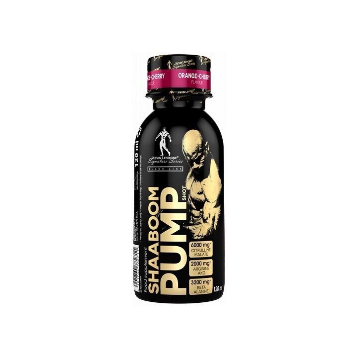 Pre-workout shot Kevin Levrone Shaaboom Pump 24 × 120 ml, apelsinų ir vyšnių skonio