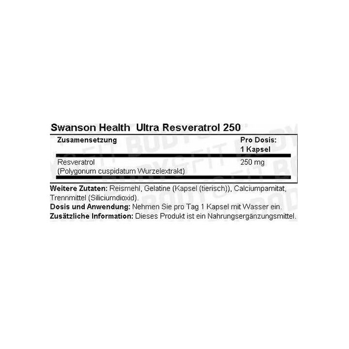 Swanson resveratrol 250 mg, 30 kapsulių