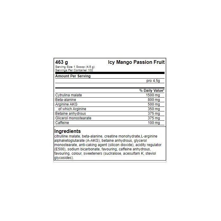 Treniruočių booster FA Nutrition ICE Pump Pre-Workout 463 g, tropinių vaisių skonio