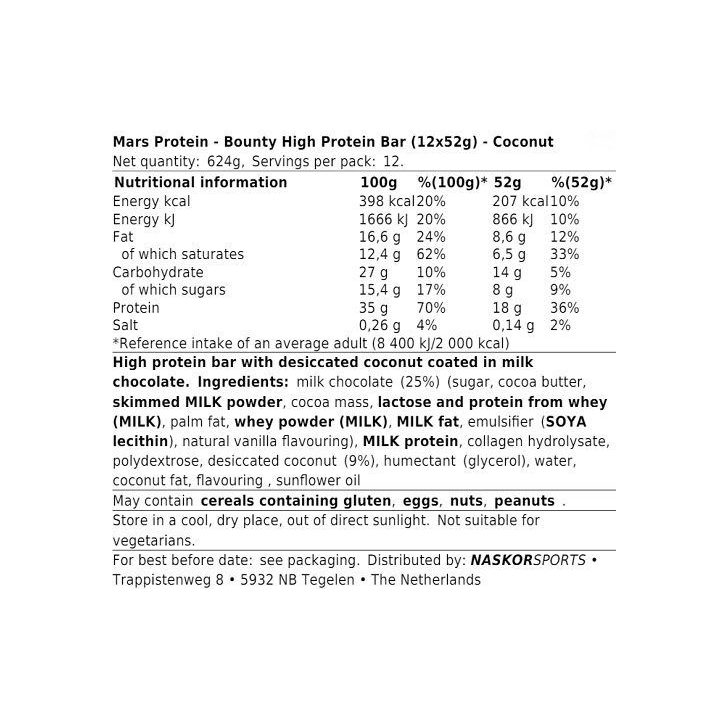 Baltyminiai batonėliai Bounty High Protein 12 × 52 g