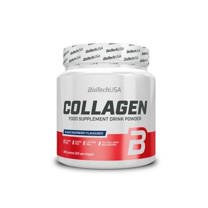 Kolageno milteliai BioTechUSA Collagen 300 g, juodųjų aviečių skonio