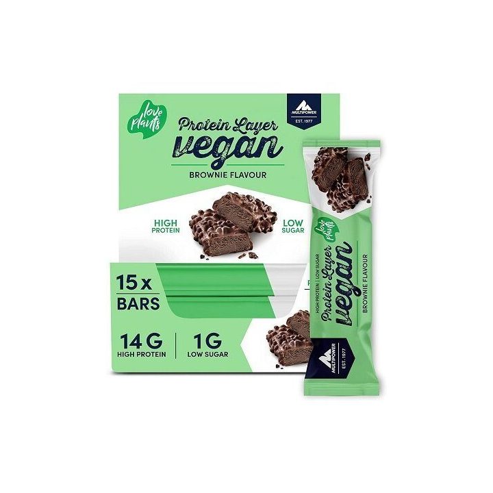 Veganiškas baltyminis batonėlis Multipower Protein Layer 15 × 55 g, brownies skonio