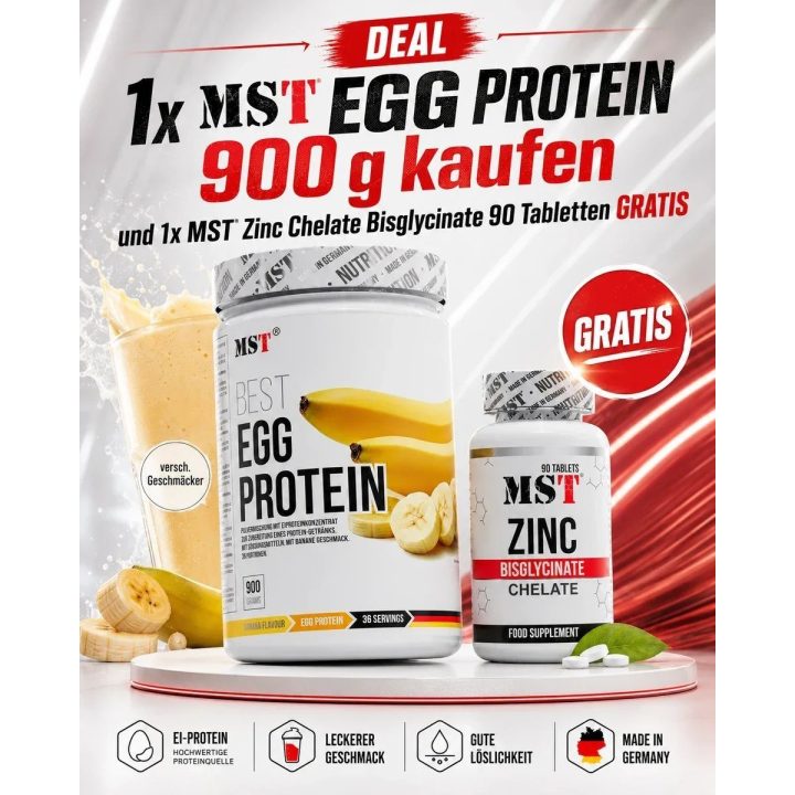 Baltymų milteliai su kiaušinių baltymais MST Best Egg Protein 900 g, bananų skonio