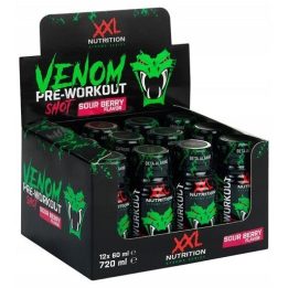 Pre-workout shot XXL Nutrition Venom 12 × 60 ml, rūgščių uogų skonio