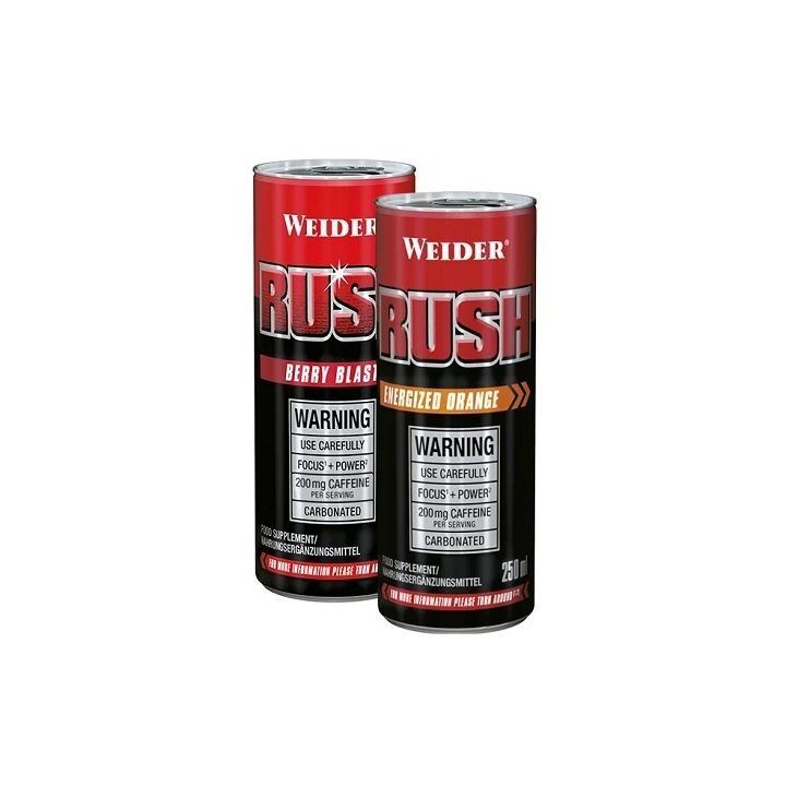 Pre-workout gėrimas Weider Rush RTD 24 × 250 ml, spanguolių ir apelsinų skonio