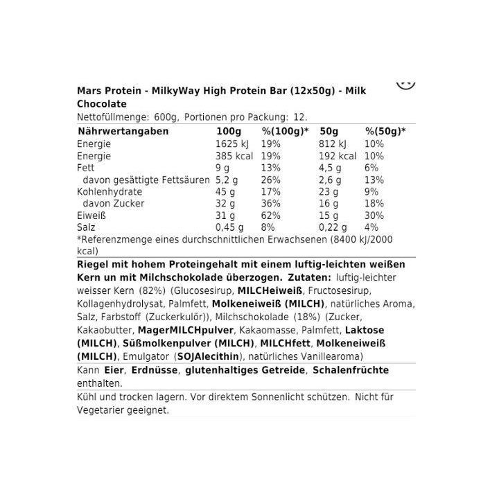 Baltyminis batonėlis Mars Protein MilkyWay High Protein 12 × 50 g, pieniško šokolado skonio