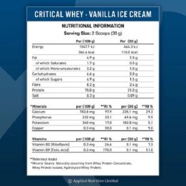 Išrūgų baltymų milteliai Applied Nutrition Critical Whey 900 g, vanilinių ledų skonio