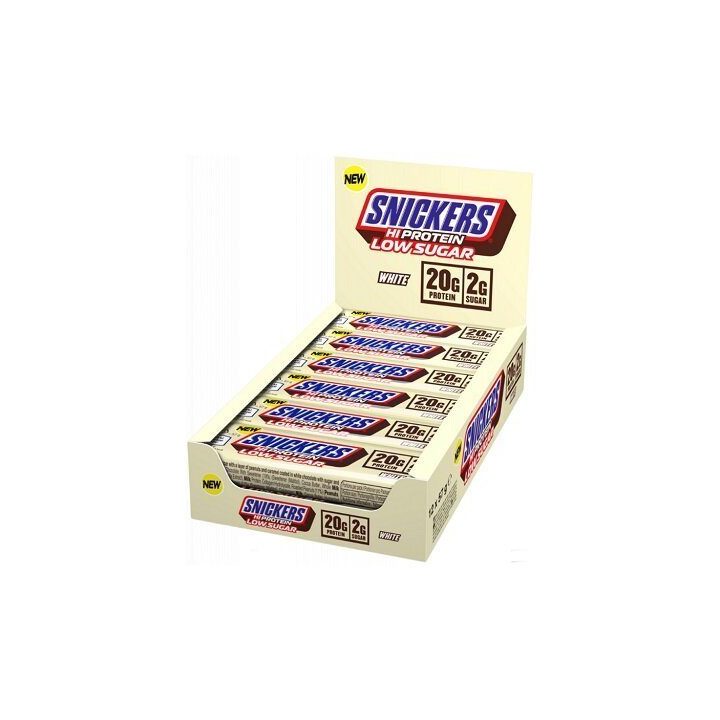 Baltyminis batonėlis Snickers White Low Sugar High Protein 12 × 57 g, baltojo šokolado skonio