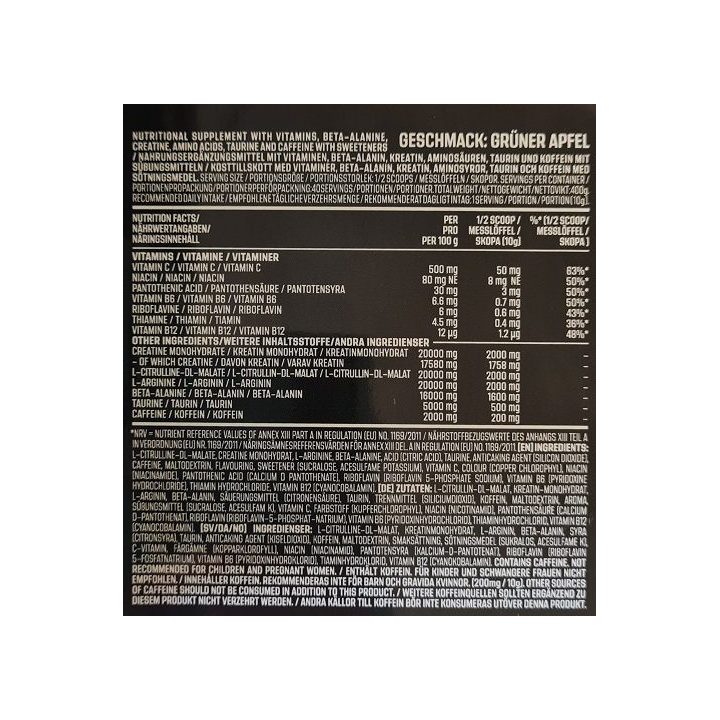 Pre-workout milteliai AK47 Labs Schizo 400 g, obuolių skonio
