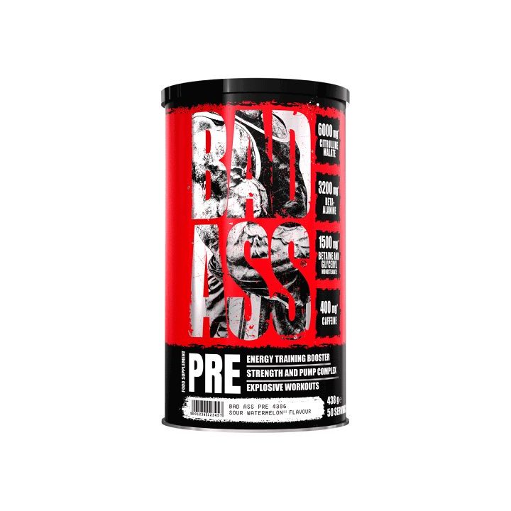 Pre-workout treniruočių booster BAD ASS PRE 438 g, rūgštaus arbūzo skonio