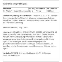 Kreatino monohidrato kapsulės Nutrend Kre-Alkalyn 120 kapsulių