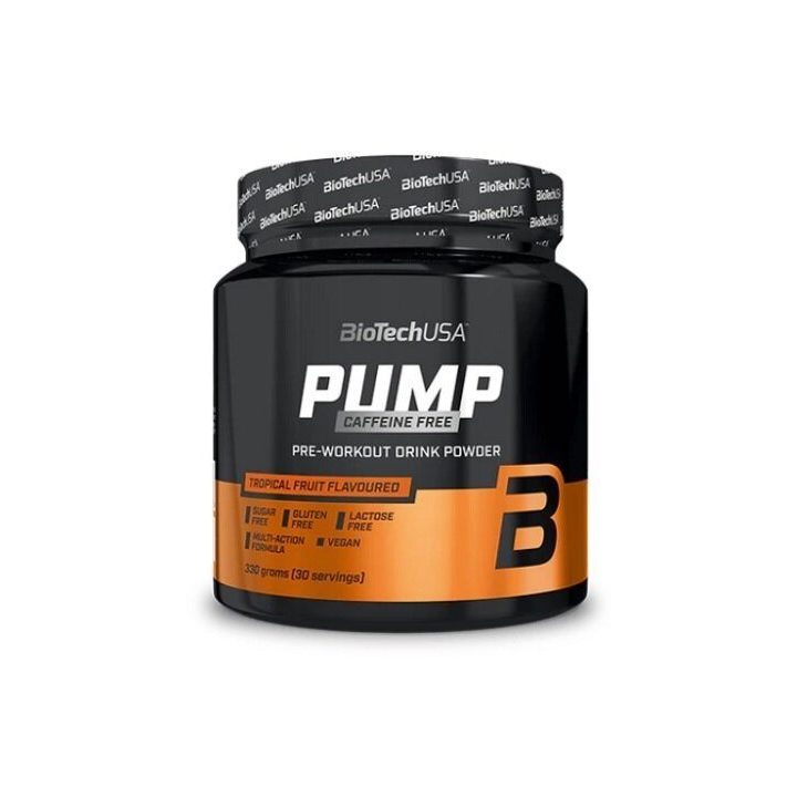 Treniruočių booster BioTechUSA Pump Caffeine Free 330 g, tropinių vaisių skonio