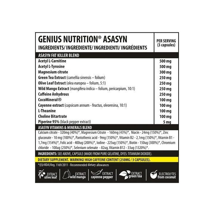 Riebalų degintojų kapsulės Genius Nutrition Asasyn 180 kapsulių