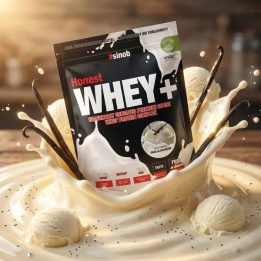 Išrūgų baltymų milteliai Sinob Honest Whey+ 820 g, vanilinių ledų skonio