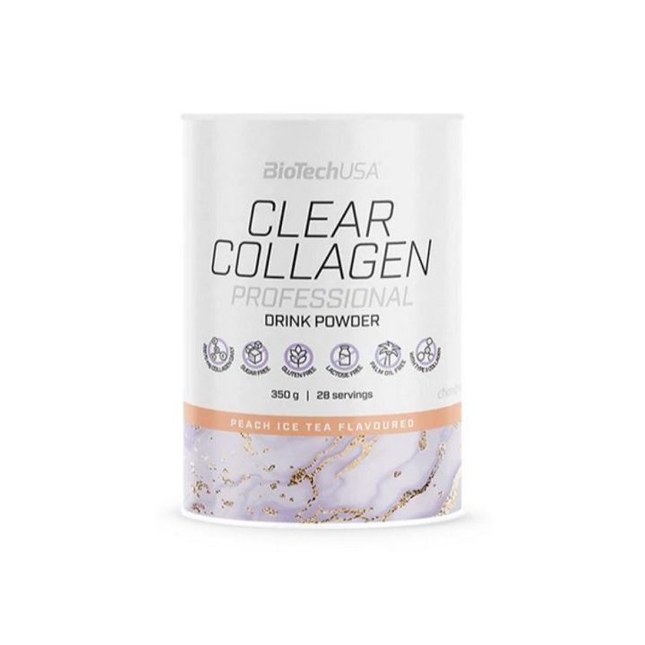 Koliažo gėrimo milteliai BioTech Clear Collagen Professional 350 g, persikų ledinės arbatos skonio