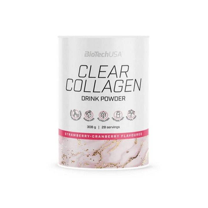 Hidrolizuoto kolageno gėrimo milteliai BioTechUSA Clear Collagen 308 g, braškių ir spanguolių skonio