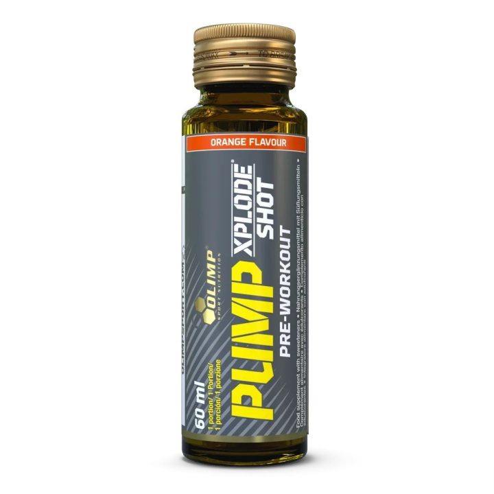 Pre-workout shot Olimp Xplode Pump 9 × 60 ml, apelsinų skonio