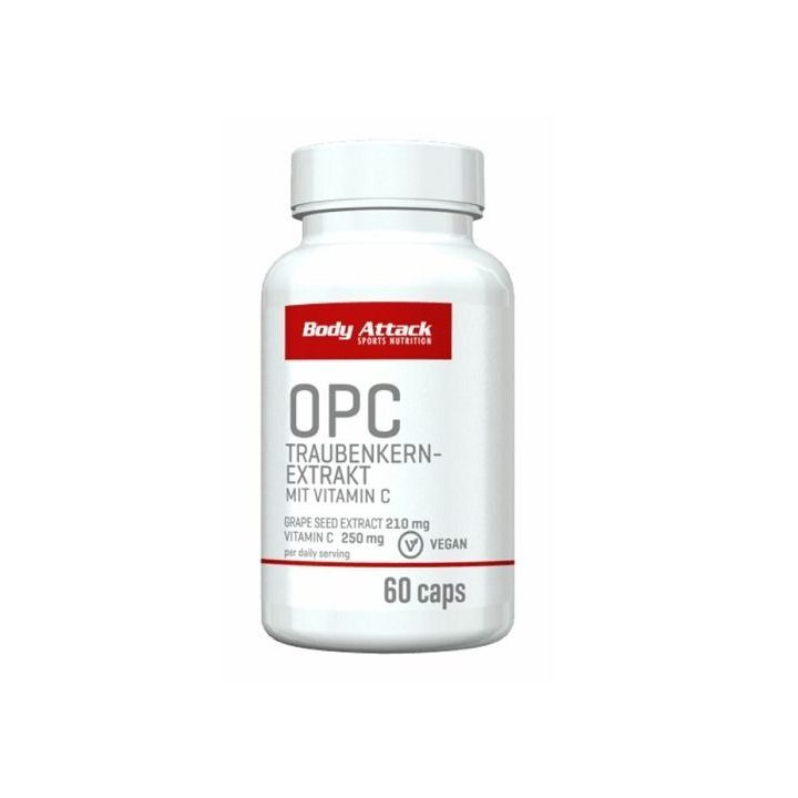 Vynuogių kauliukų ekstrakto kapsulės Body Attack OPC 60 kapsulių