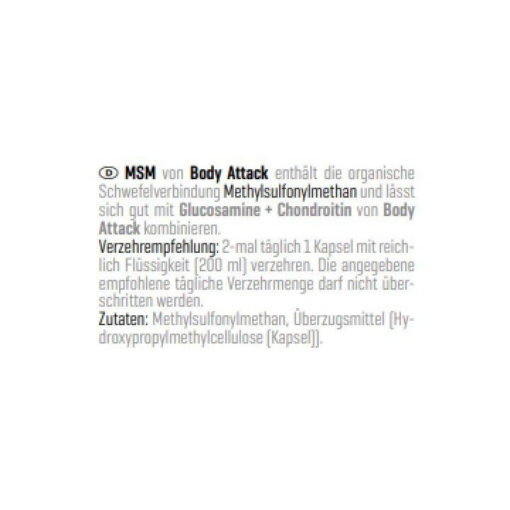 MSM kapsulės Body Attack 100 kapsulių