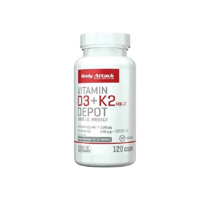Vitaminas D3 + K2 Body Attack 120 kapsulių