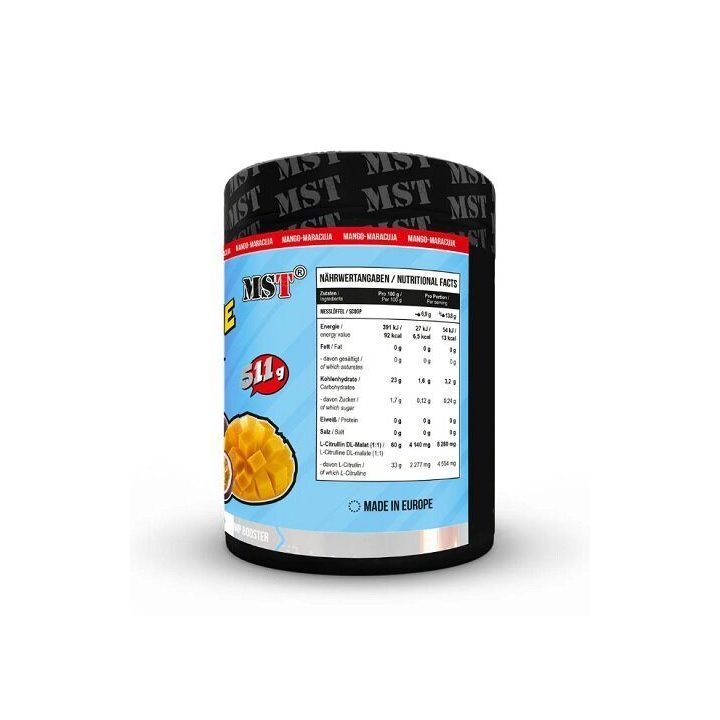 Treniruočių booster MST Citrulline Pump 511 g, mangų ir marakujų skonio