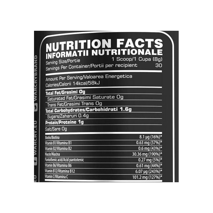 Treniruočių boosteris Genius Nutrition Warcry Gaming 240 g, vynuogių skonio