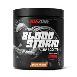 Treniruočių booster Big Zone Bloodstorm 2.0 300 g, ledinės arbatos ir persikų skonio