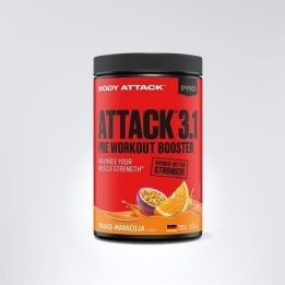 Treniruočių booster Body Attack Pre Attack 3.1 600 g, apelsinų ir marakujų skonio