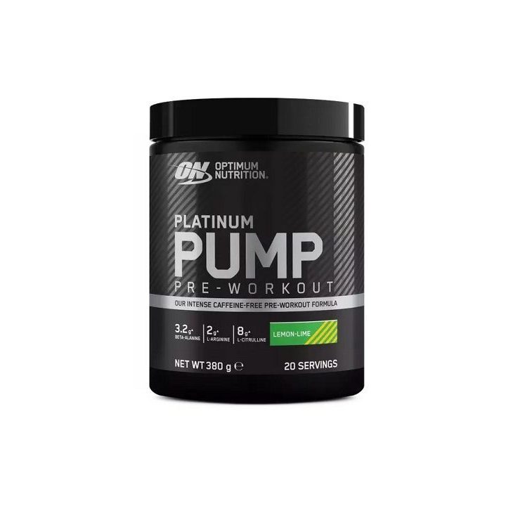 Treniruočių booster Optimum Nutrition Platinum Pump 380 g, citrinų ir laimų skonio