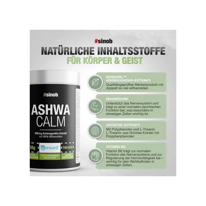 Maisto papildas kapsulėmis Sinob Ashwa Calm su ashwagandha 120 kapsulių