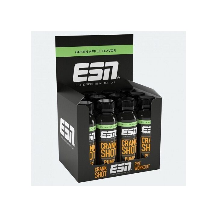 Pre-workout shot ESN Crank Pump 12 × 95 ml, žaliųjų obuolių skonio