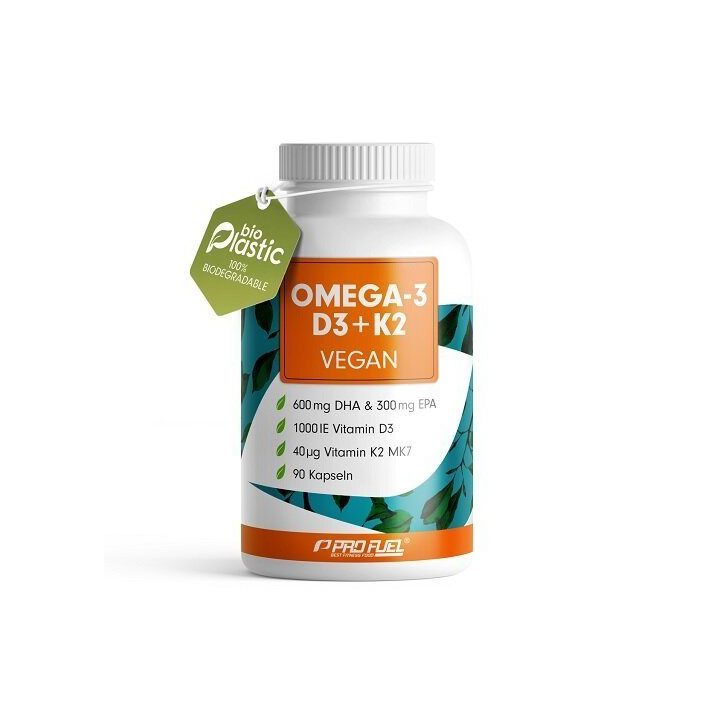 Augaliniai omega-3 kapsulės su vitaminu D3 ir K2 ProFuel 90 kapsulių
