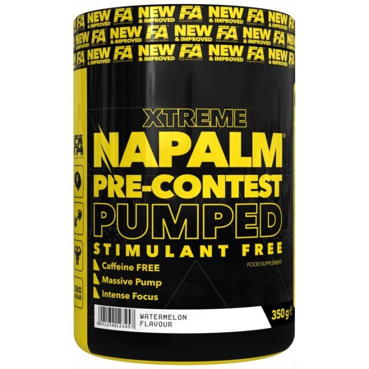 Pre-workout milteliai FA Nutrition Napalm PreContest Pumped be stimuliatorių 10 × 17,5 g, arbūzų skonio