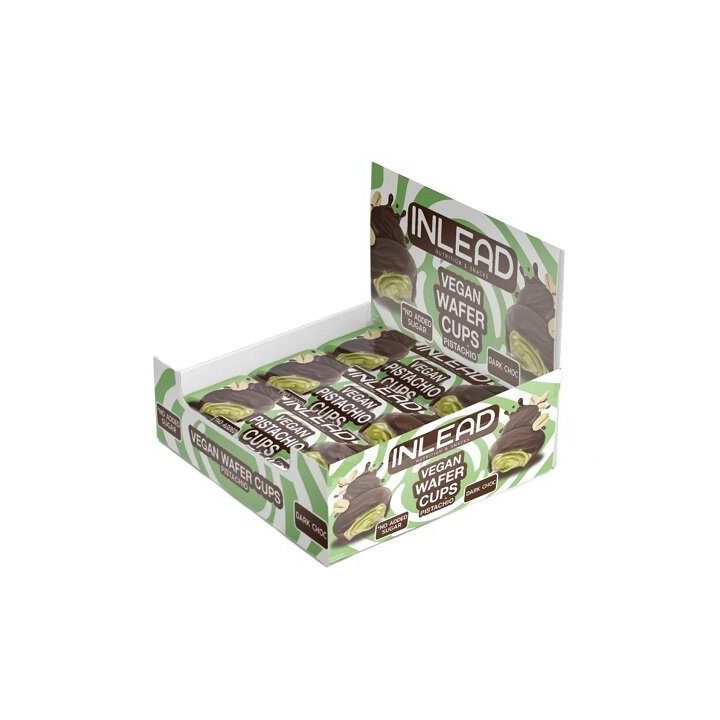 Veganiniai vafliniai indeliai INLEAD Wafer Cups 15 × 50 g, pistacijų ir lazdynų riešutų skonio