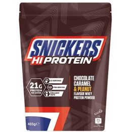 Išrūgų baltymų milteliai Snickers Hi Protein 455 g, šokolado, karamelės ir žemės riešutų skonio
