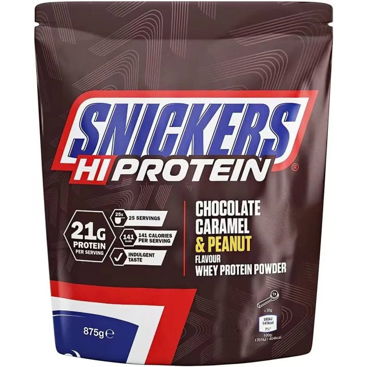 Išrūgų baltymų milteliai Snickers Hi Protein 455 g, šokolado, karamelės ir žemės riešutų skonio