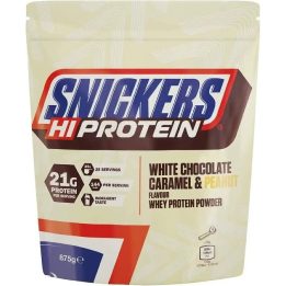 Išrūgų baltymų milteliai Snickers Hi Protein 875 g, baltojo šokolado, karamelės ir žemės riešutų skonio