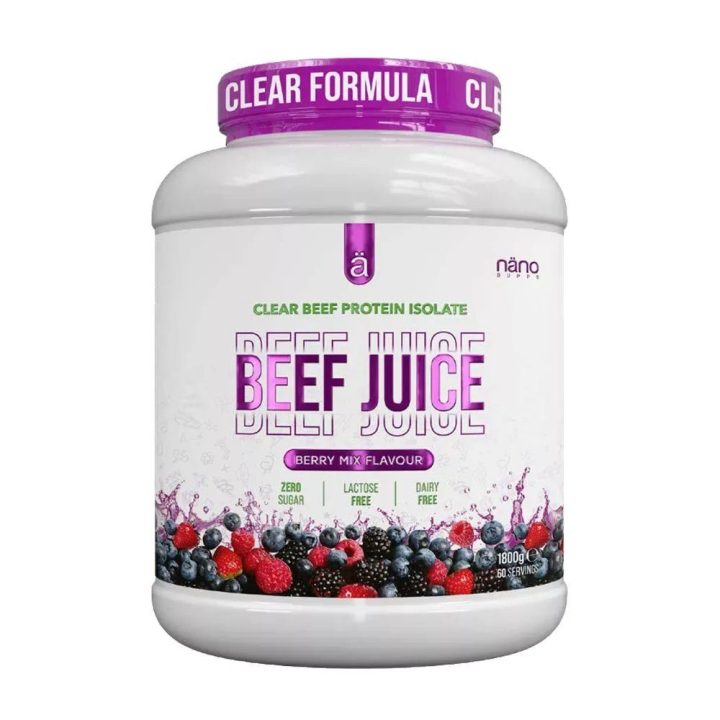 Skaidraus jautienos baltymo izoliato milteliai Nanosupps Beef Juice 1800 g, uogų mišinio skonio