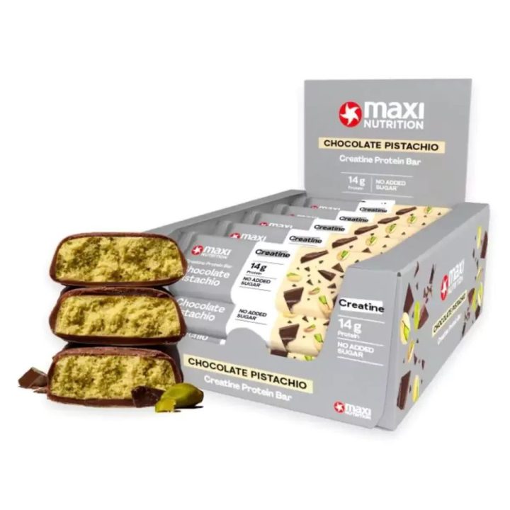 Baltyminis batonėlis su kreatinu MaxiNutrition 16 × 40 g, šokolado ir pistacijų skonio