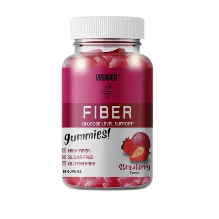 Skaidulinės medžiagos guminukai Weider Fiber Gummies 36 vnt., braškių skonio