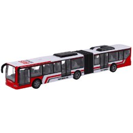 Nuotoliniu būdu valdomas raudonas ir baltas žaislinis miesto autobusas