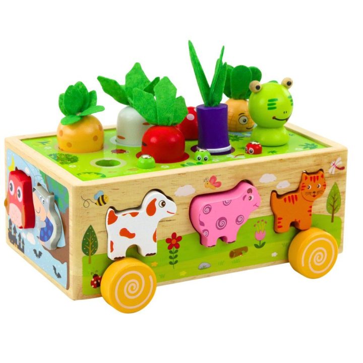 Medinis edukacinis žaislas „Happy Farm“ su magnetiniais kirminėliais