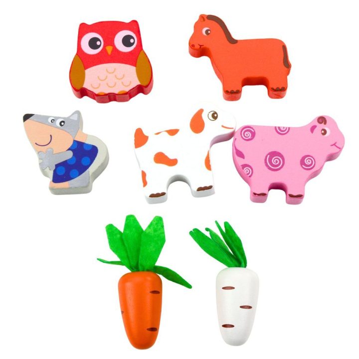Medinis edukacinis žaislas „Happy Farm“ su magnetiniais kirminėliais