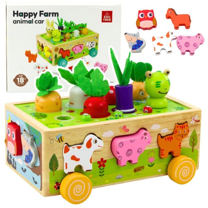 Medinis edukacinis žaislas „Happy Farm“ su magnetiniais kirminėliais