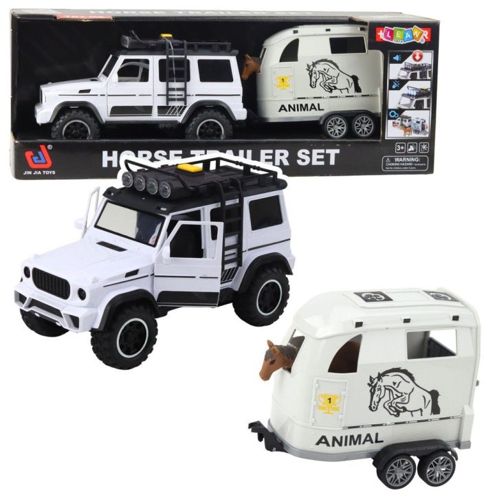 Žaislinis visureigis su arklio priekaba, figūrėle, šviesomis ir garsais